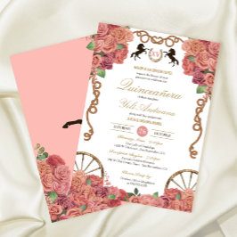Rosegold  Rosa ros Charro Ranch Quinceañera Inbjudningar