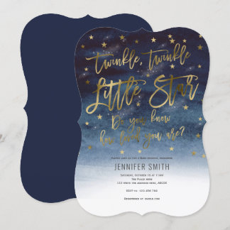 Rosegold,Twinkle Twinkle Little Stars, Baby Shower Inbjudningar