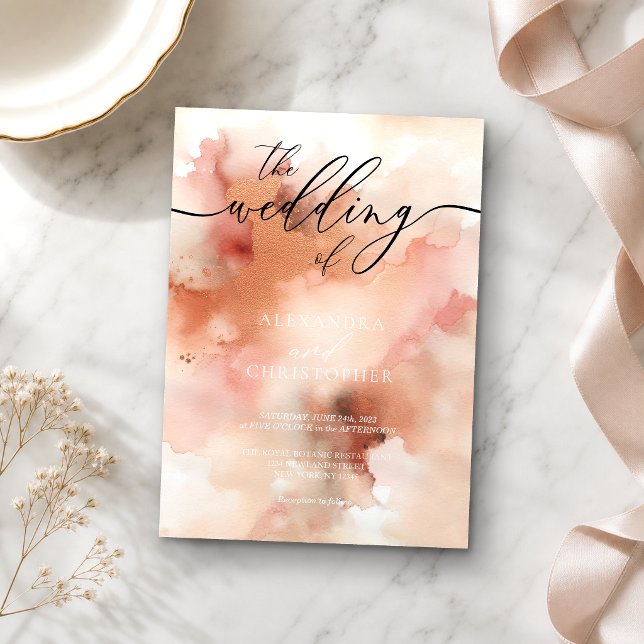 RoseGold Watercolor Bröllop Inbjudningar (Skapare uppladdad)