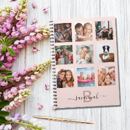 Roséguld anpassad fotokollage monogram rosa anteckningsbok