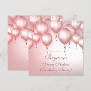 Roséguld ballonger gnistrar födelsedagsfest Sweet Inbjudningar