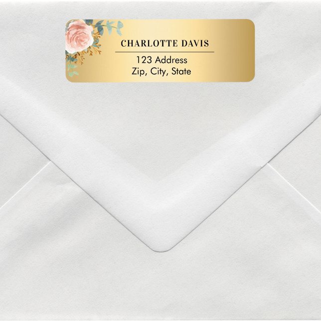 Roséguld blomgrönska returadress  etikett (Skapare uppladdad)
