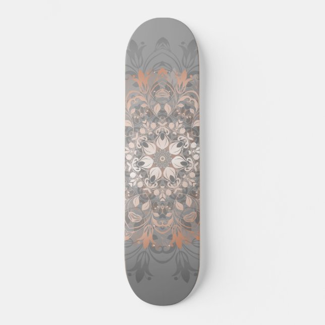 Roséguld Blommig Mandala Girlaktig Mini Skateboard Bräda 18,7 Cm (Framsida)