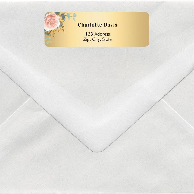 Roséguld blomstergrönska returadress  etikett (Skapare uppladdad)