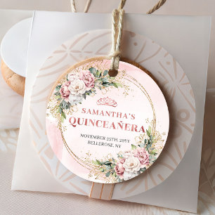 Roséguld Blush Rosa Blommig Märktavla för Quince F Gåvor Etiketter