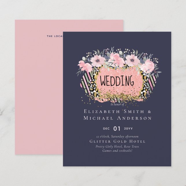 Roséguld BRöllop Flickaktig Rosa Blommig Glitter G (Fram/baksida)