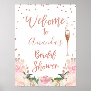 Roséguld Brunch Bubbly Bröllopsdusch Välkomstskylt Poster