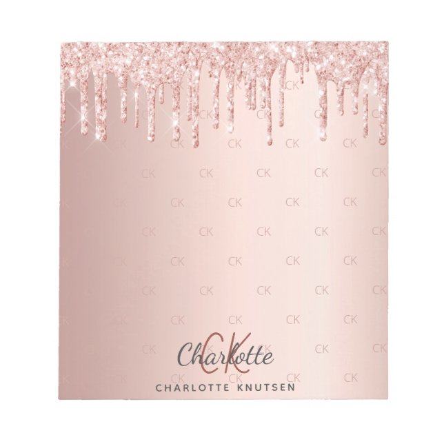 Roséguld droppad monogram initialer namn anteckningsblock (Framsida)