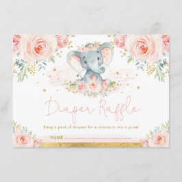 Roséguld Elefant Babyflicka Shower Blöja Lotteri Tilläggskort