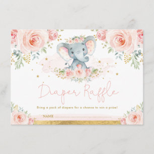 Roséguld Elefant Babyflicka Shower Blöja Lotteri Tilläggskort