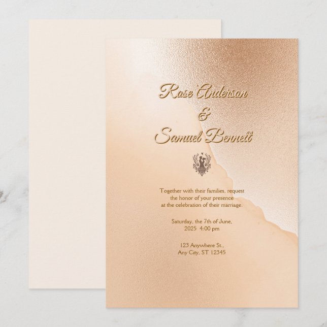 Roséguld Elegant Bröllopsinbjudan Inbjudningar (Fram/baksida)