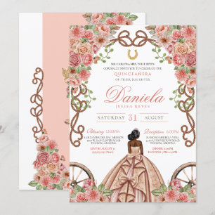Roséguld Elegant Charro Quinceanera i Rosa Inbjudningar