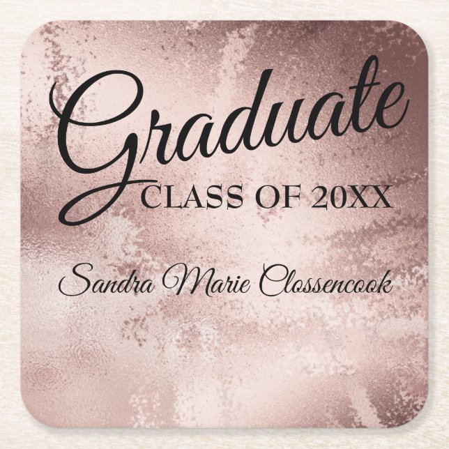 Roséguld elegant chic typografi examen underlägg papper kvadrat (Framsidan)