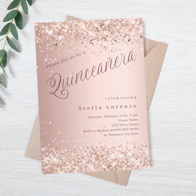 Roséguld elegant lyx Quinceanera Inbjudningar (Skapare uppladdad)