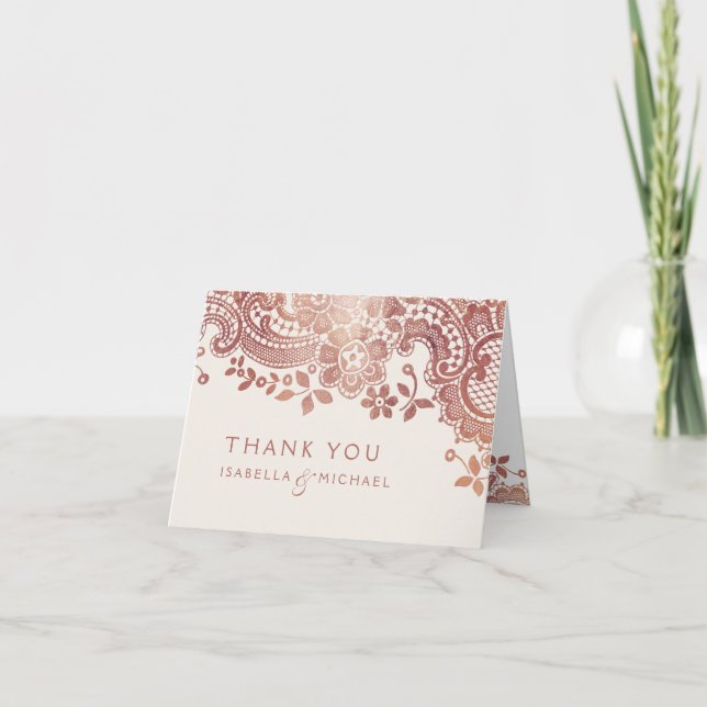 Roséguld elegant vintage spets bröllop tack (Framsida)