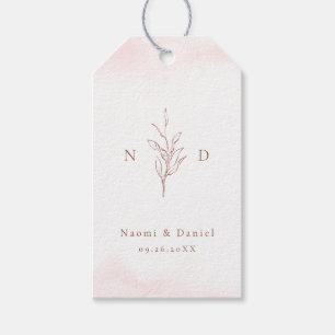 Roséguld enkla botaniska bladmonogram bröllop presentetikett