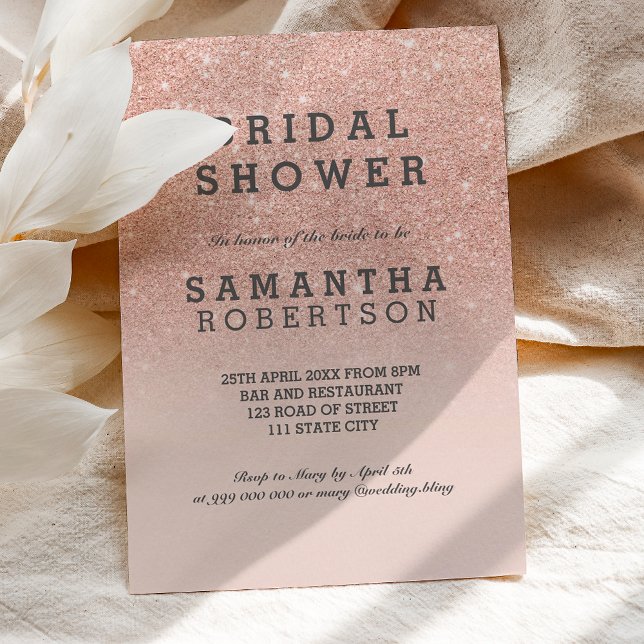 Roséguld fals glitter rosa bröllopsdusch inbjudningar (Skapare uppladdad)