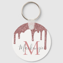 Roséguld Fals Glitterdropp på Vit Monogram Nyckelring