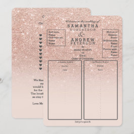 Roséguld fals glittrande rosa ombré bröllopsprogra inbjudningar