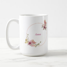 Roséguld Fjäril Blommig Latte Mugg – Anpassat Namn