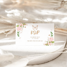 Roséguld fjäril RSVP-bifogad kort