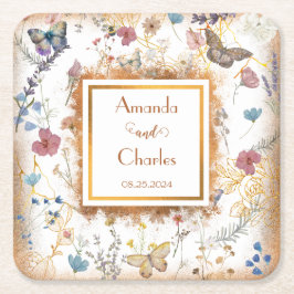 Roséguld Fjäril Trädgård Bröllop Underlägg Papper Kvadrat