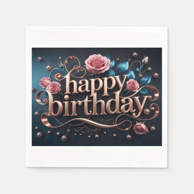 Roséguld födelsedag lyxig elegant överdådig pappersservett (Framsidan)