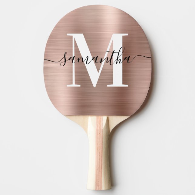 Roséguld folie modern monogram foto pingisracket (Framsidan)