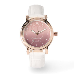 Roséguld glitter anpassad text namn klocka present