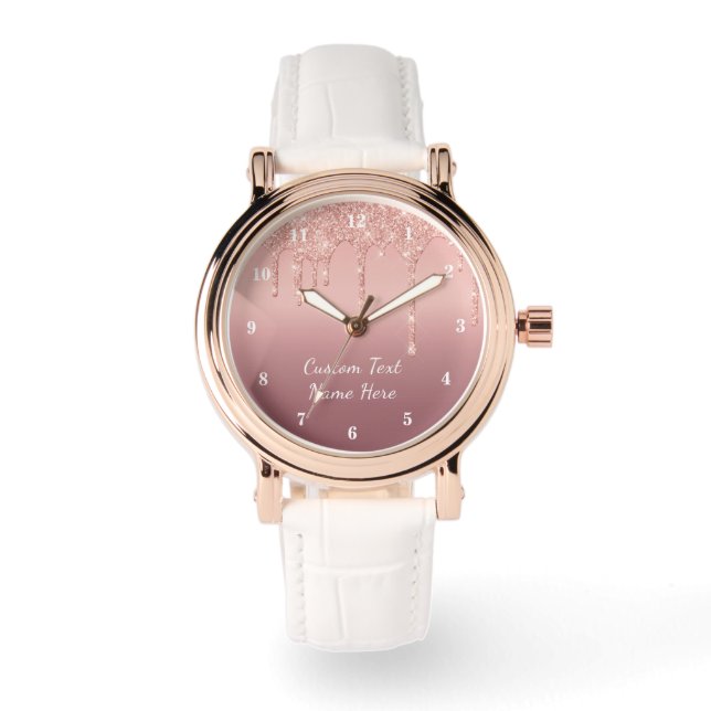 Roséguld glitter anpassad text namn klocka present (Framsida)