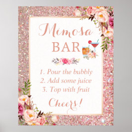 Roséguld glitter Blommig Bröllopsdusch Mimosa Bar Poster