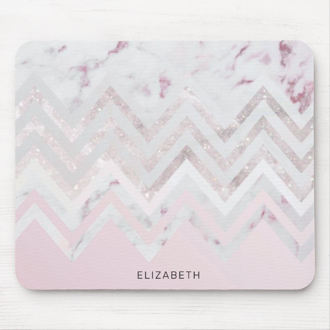 Roséguld glitter chevron rosa marmor monogram musmatta (Framsidan)
