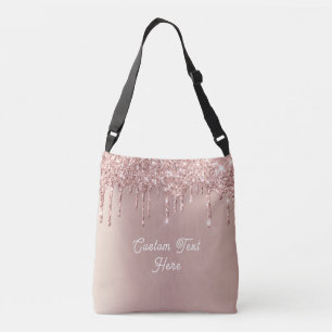 Roséguld glitter crossbody väska med anpassad text