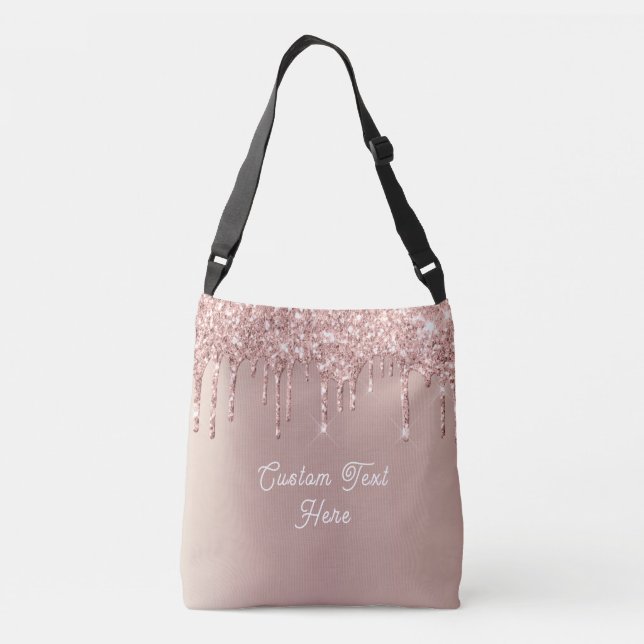 Roséguld glitter crossbody väska med anpassad text (Baksida)