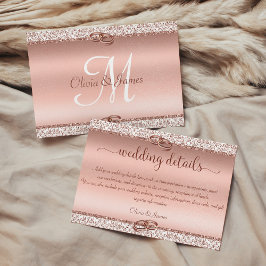 Roséguld glitter damask bröllopsdetaljer tilläggskort