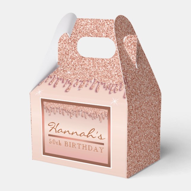 Roséguld Glitter Dreglar Födelsedagspresentlåda Presentaskar (Framsidan Sidan)