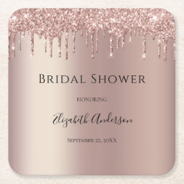 Roséguld Glitter Dropp Glam Trendig Bröllopsfest Underlägg Papper Kvadrat