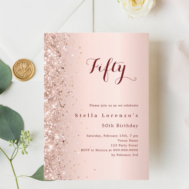 Roséguld glitter födelsedag inbjudningar (Skapare uppladdad)