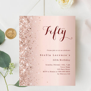 Roséguld glitter födelsedagsinbjudan