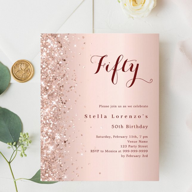 Roséguld glitter födelsedagsinbjudan (Skapare uppladdad)