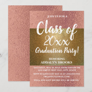 Roséguld glitter fotograduationsfest inbjudan