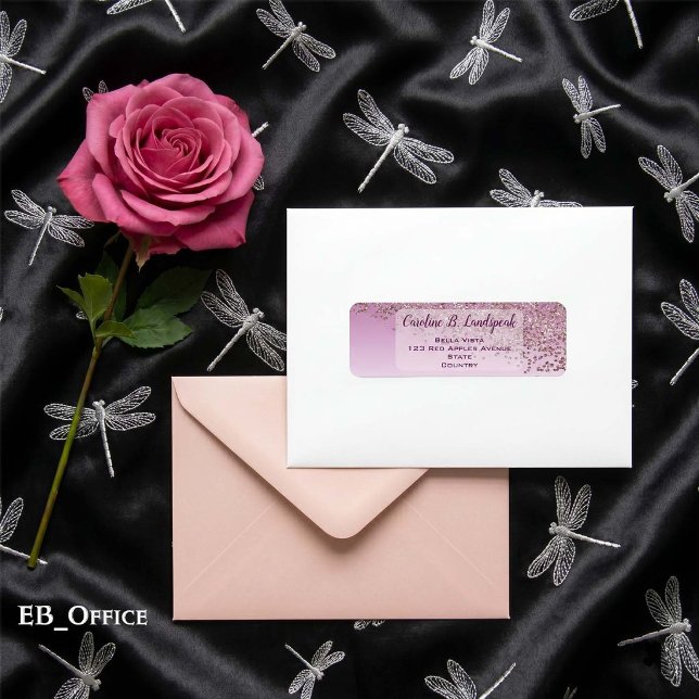 Roséguld Glitter Frostad Elegant Returadress Etikett (Rose Gold Glitter Labels: 
2.25” L x 0.75” W
•	30 labels per sheet
•	Sheet: 8.5” L x 11” W
)