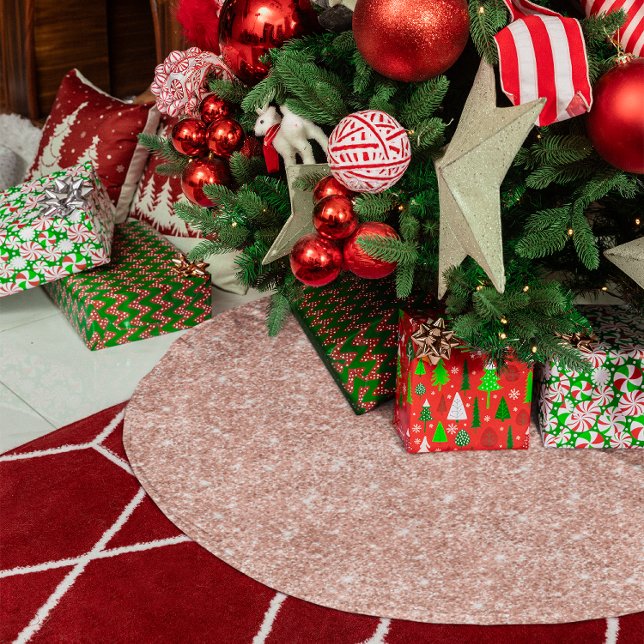Roséguld glitter glam julgransmatta borstad polyester (Blush Rose Gold Glitter Glam Brushed Polyester Tree Skirt)