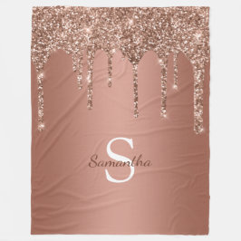 Roséguld glitter gnistrande dropp monogramnamn fleecefilt