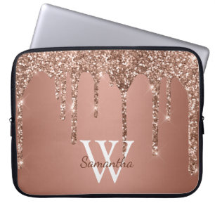 Roséguld glitter gnistrande dropp monogramnamn laptop fodral