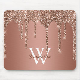 Roséguld glitter gnistrande dropp monogramnamn musmatta