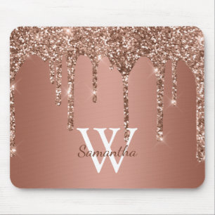 Roséguld glitter gnistrande dropp monogramnamn musmatta