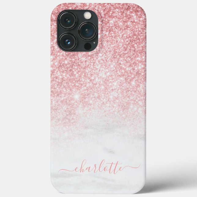 Roséguld Glitter Gnistrande Marmor Personligt Namn (Baksida)