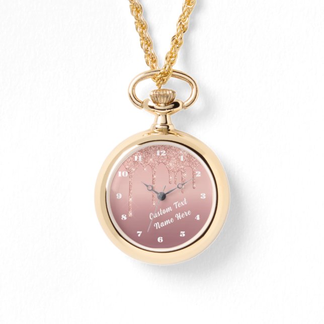 Roséguld Glitter Gnistrande Ur Personlig Text Armbandsur (Framsida)