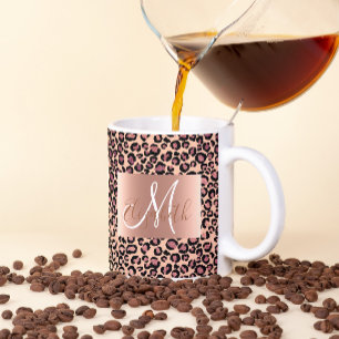 Roséguld glitter leopardmonogram kul kaffemugg